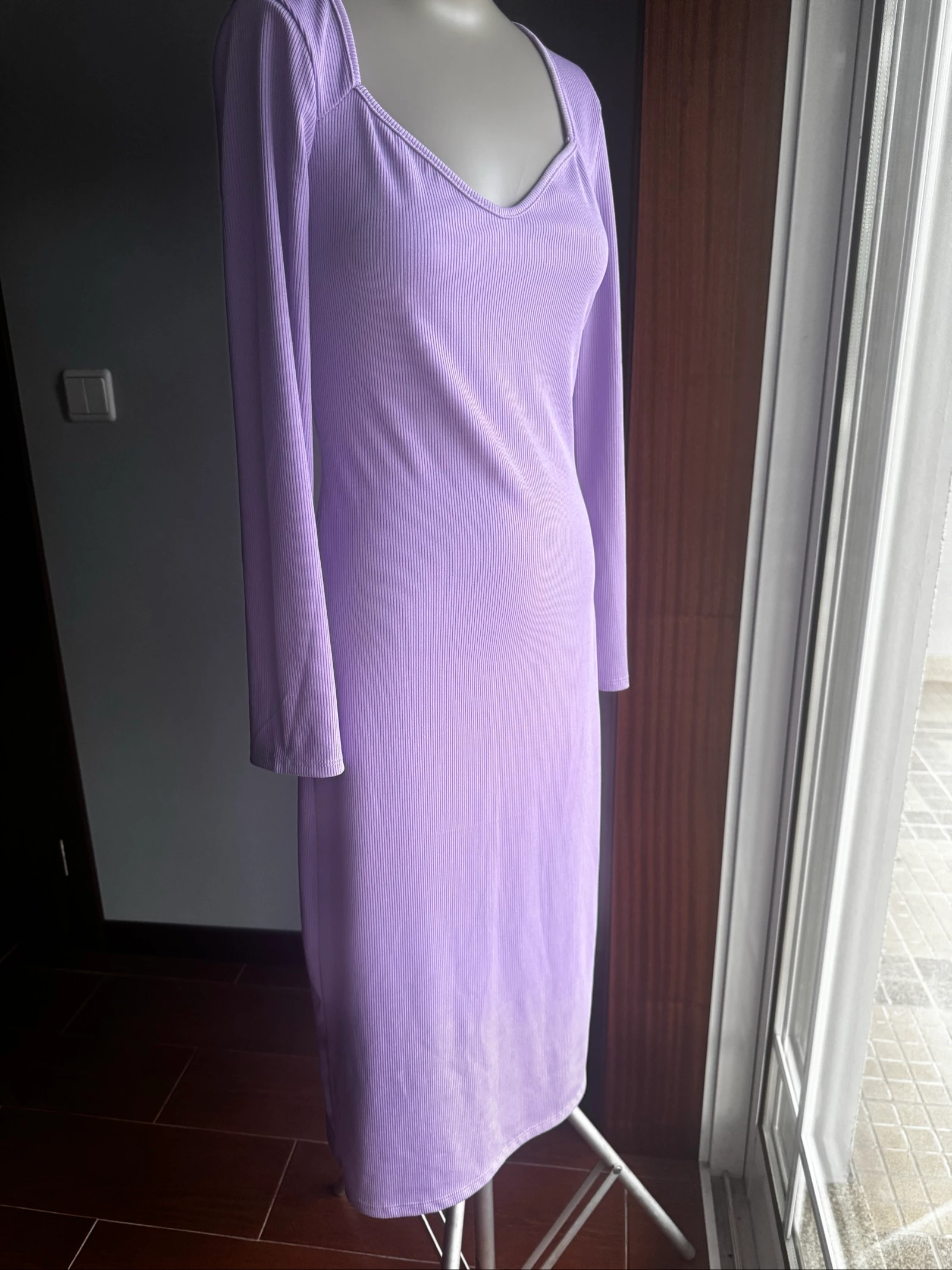 Lilac Ribbed Dress New One Size (fits S/M) Long Sleeve Elegant – photo 2